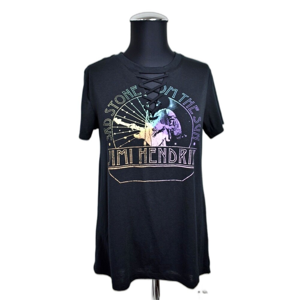 Jimi Hendrix 3rd Stone From the Sun Purple Haze Lace Up Black T-Shirt-Women's S